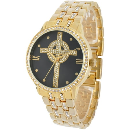 Cross Round Bracelet Watch, Gold