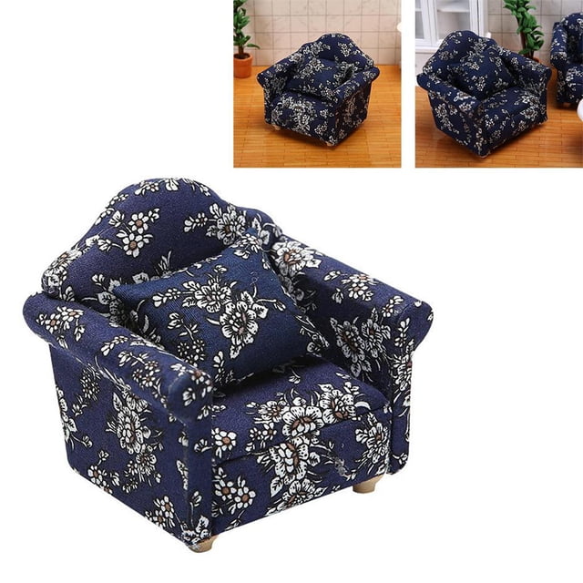 Mini sofá de miniatura hecho amor asiento sillón hogar sala de muebles Set 1/12 casa de juguete decoración azul Hugo Sofá miniatura de casa de muñecas
