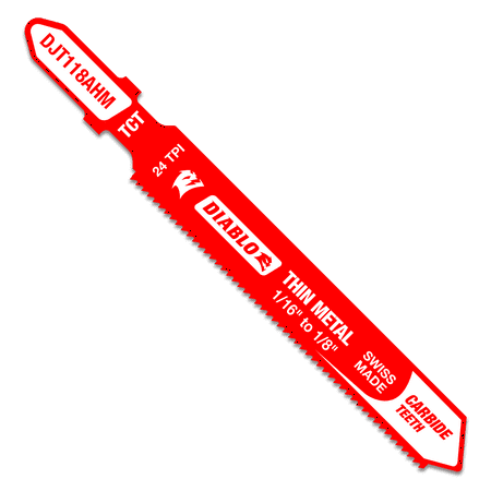 UPC: 0008925153795 | Diablo-DJT118AHM 3-1/4in. 24 TPI Carbide T-Shank Jig Saw Blade for Thin Metal