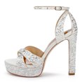 thumbnail image 2 of XYD Women Bejeweled Crossed Straps Open Toe Platform Sandals Block High Heels Ankle Wrap Party Wedding Shoes Size 4 Ivory, 2 of 4