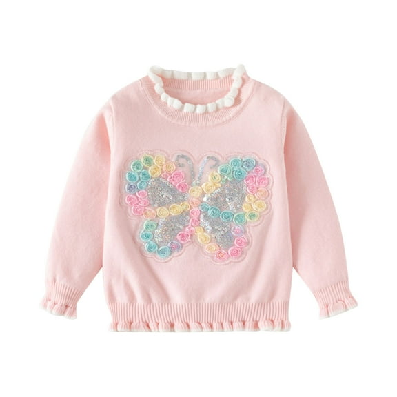 Odeerbi Kids Boys Girls Sweater Fashion Casual Printed Winter Warm Knitted Sweater Double-Layer Round Neck Pullover Knit Jumper Tops Pink