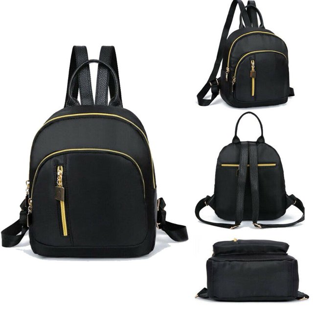 Mochila de nailon para mujer, bolso escolar de hombro, mochila escolar de viaje, Mini bolsas con cremallera para adolescentesNegro Fivean unisex