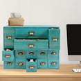 thumbnail image 3 of Vintage Blue Storage Cabinet with 14 Drawers – Wood and Iron Organizer for Home, Office, Kitchen & Craft Supplies No Assembly Required, Elegant and Durable Design, 3 of 15