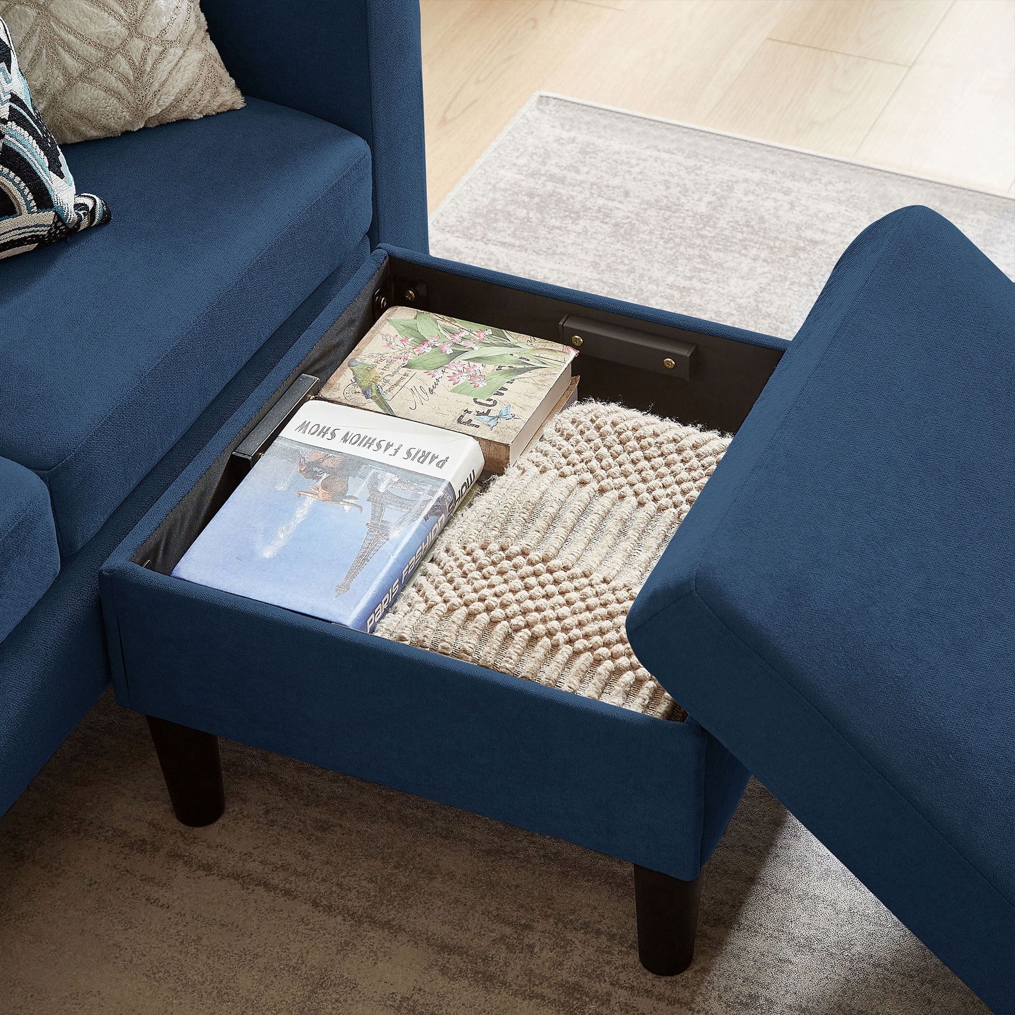 Pingliang Home Sectional Sofa with Storage Ottoman, Modern Couch with Footstool and Side Pockets,3 Seat L Shaped Couches for Living Room Apartment Office Studio