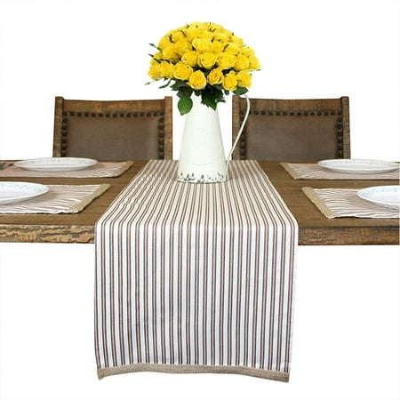 

Table Runner Deluxe Table Runner for Dining Tables Modern Jute Trim Design Washable Custom Made Cotton Yarn Striped Table Runner
