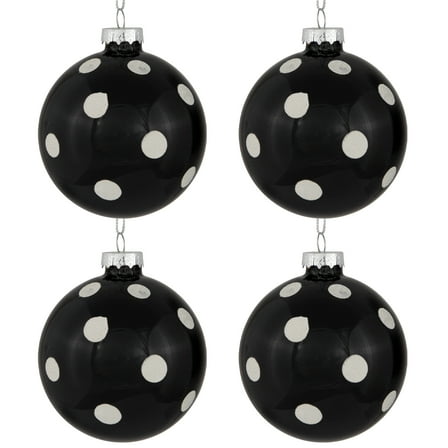 Northlight Shiny Finish Polka Dots Christmas Glass Ball Ornaments - 3" (80mm) - Black and White -