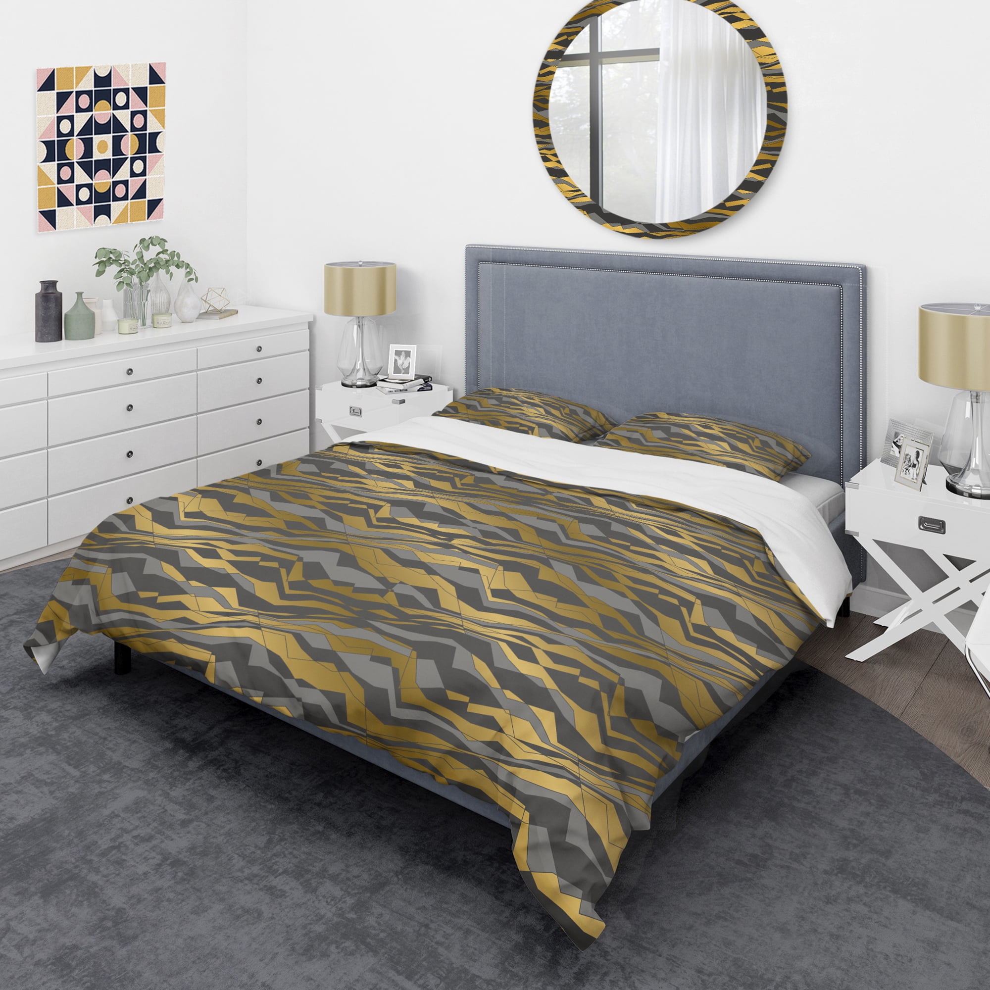 Designart 'Angled lines and waves pattern' Mid-Century Modern Duvet Cover Set