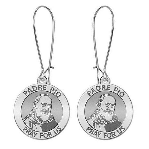 Padre Pio Earrings  - 15mm - 14K White Gold
