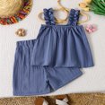 thumbnail image 4 of Girls Boho 2 Piece Outfit Size 6 Floral Crochet Ruffled Sleeveless Tank Tops Shorts Set Summer Clothes Blue, 5 Y, 4 of 7