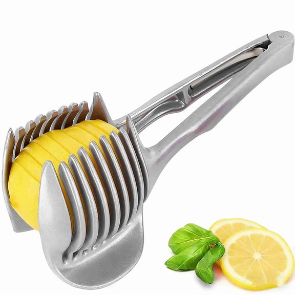 Tomato Slicer Lemon Cutter Multipurpose Handheld Round Fruit Tongs Stainless Steel Onion Holder Easy Slicing Kiwi Fruits & Vegetable Tools Kitchen Cutting Aid Gadgets Tool