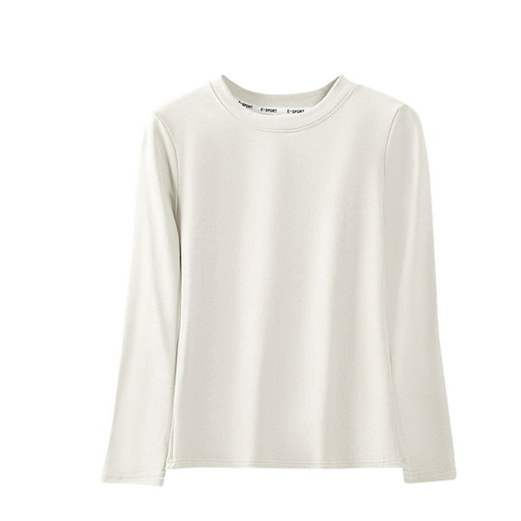 Hueook Womens Shirts Womens Long Sleeve Shirts Women's Fashionable Casual Solid Color Round Neck Long Sleeved Top White XL