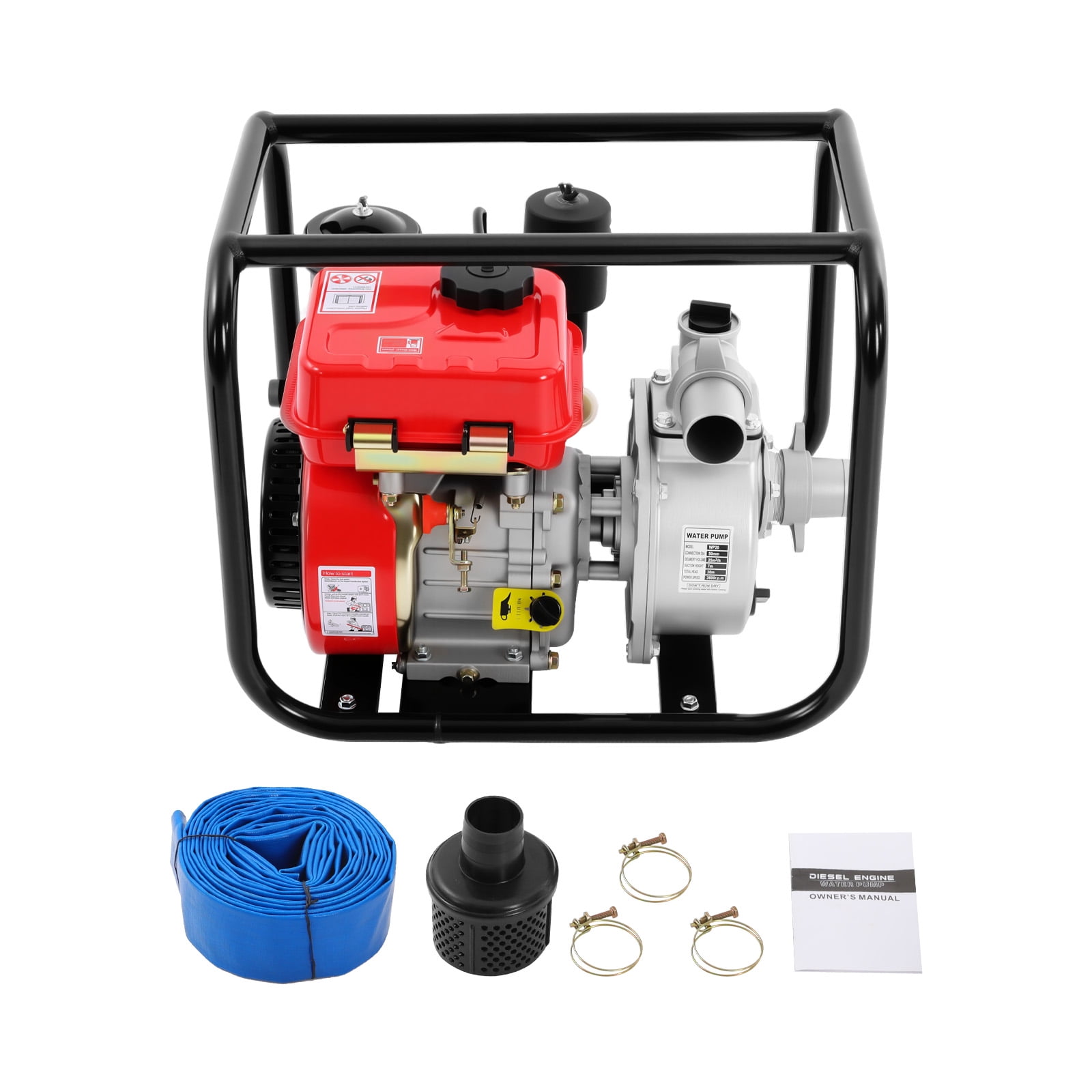 ToppiJoy 4 Stroke Diesel Engine Water Pump, 3HP 2-inch Diesel Powered Trash Water Transfer Pump, 3600 RPM Horizontal Air Cooling Single-cylinder Pressure Irrigation Water Pump for Irrigation Pool