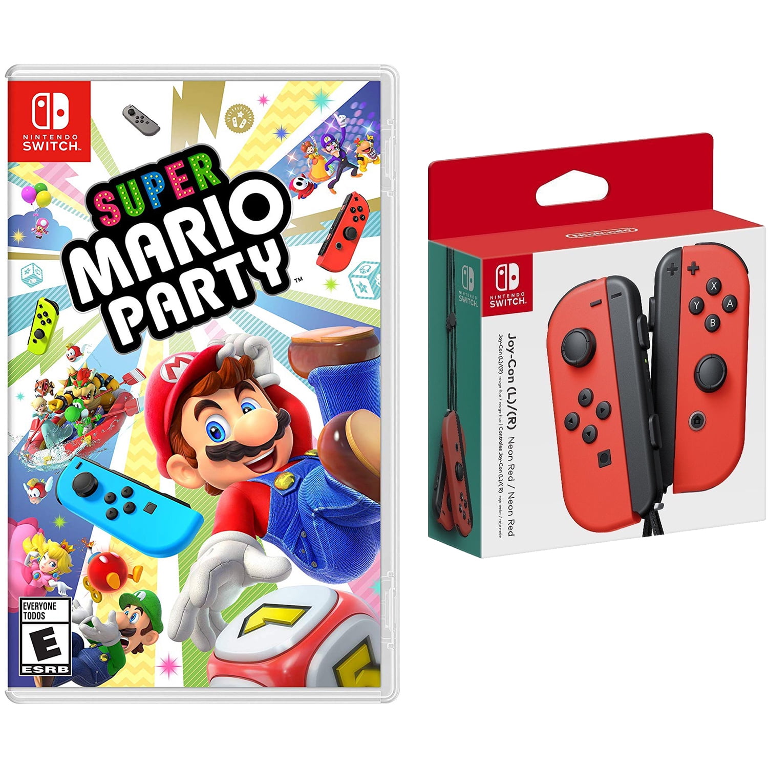 hoste Våbenstilstand Formand Nintendo Switch Super Mario Party and Neon Red Joy Con Controllers Bundle -  Walmart.com
