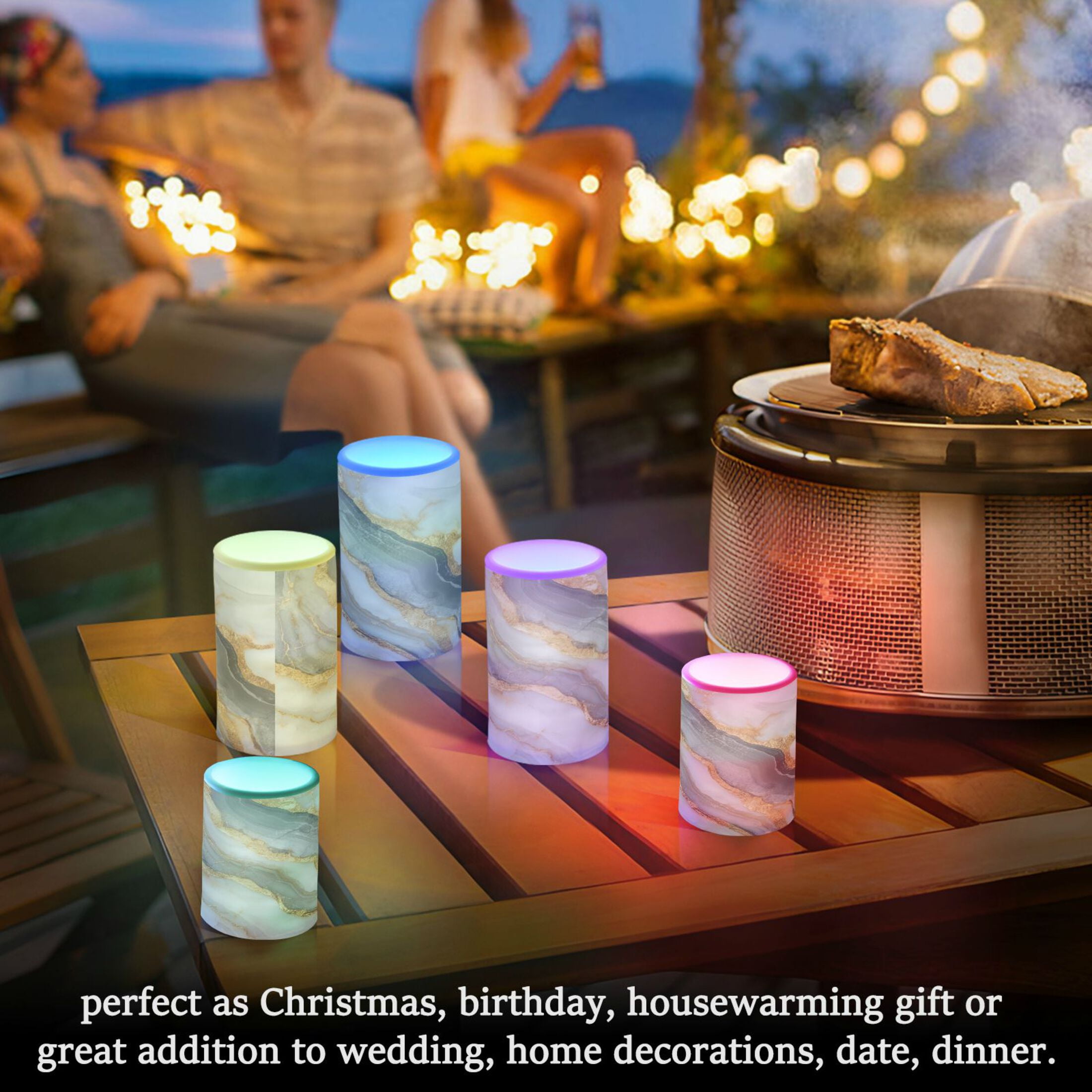 Wobogo Black Gold Marble Pattern Combo Flameless Flickering Candle Light with Remote Control and Timer for Romantic Atmosphere