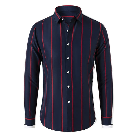 PuLe Rugby Shirt Mens Dress Shirts Wrinkle Free Long Sleeve Striped Button Down Shirts Stylish Casual Slim Fit Formal Business Shirt