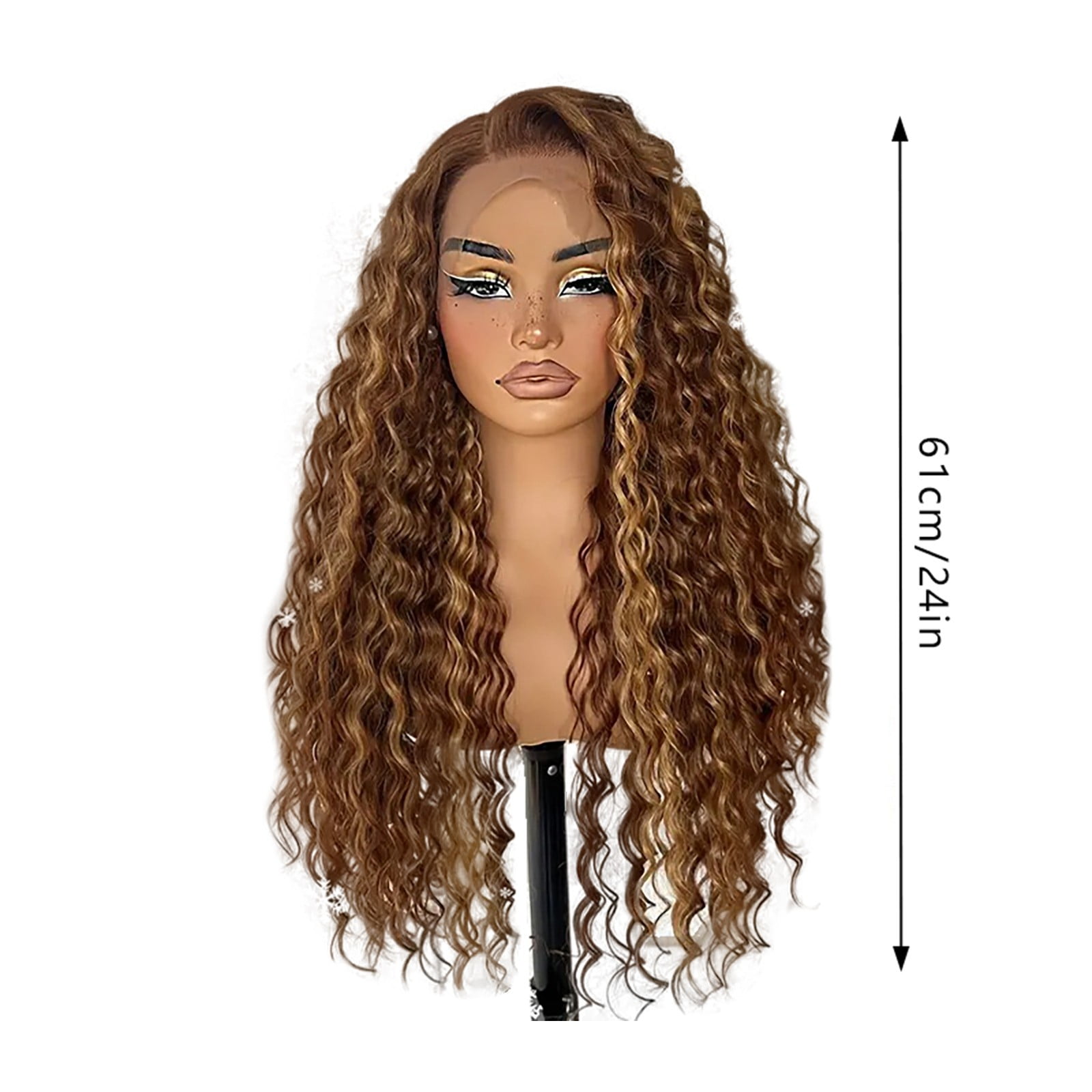Yoofe Wigs Human Hair,Front Lace Wig Front Lace Wig Women's Highlighted Gradient Wave Long Curly Hair Piano Color Wig Wave Wigs for Women Natural Color 1Pc,24 Inches