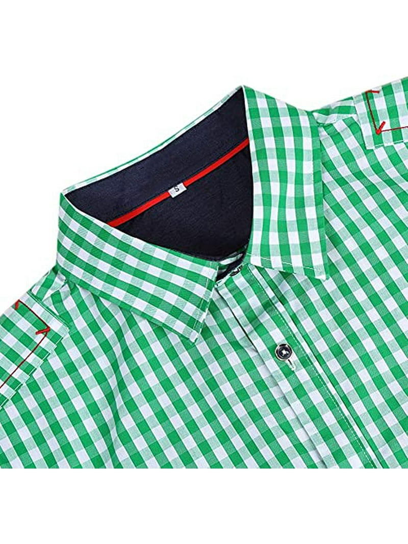 german dress shirts German Bavarian Oktoberfest Stylish Long Sleeve Classical Shirt Casual Plaid Dress Shirt Checkered Button Down Shirts Green M