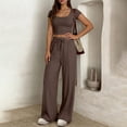 thumbnail image 7 of LEKWK Two Piece Sets for Women Short Sleeve Square Neck Slim Fit Crop Top and Drawstring High Waist Wide Leg Pants Summer Travel Casual Vacation Outfits, 7 of 7