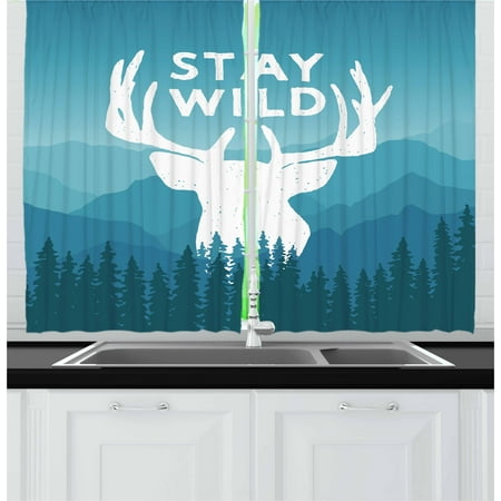 Adventure Curtains 2 Panels Set Wilderness Themed Stay Wild Quote With Scenic Mountain Backdrop Forest Window Drapes For Living Room Bedroom 55w X