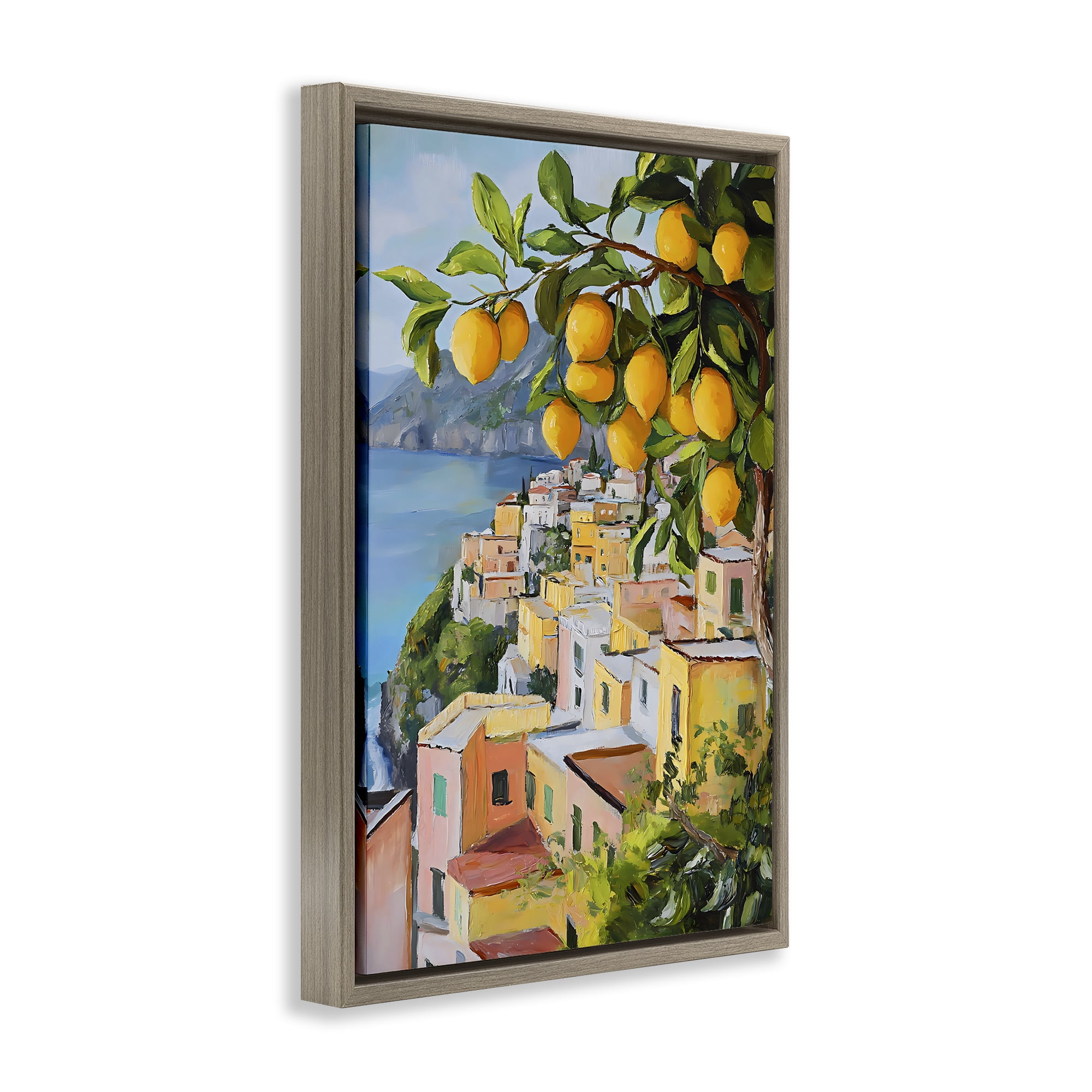 Stupell Industries Mediterranean Lemon Tree Scenery Brown Framed Floater Canvas Wall Art, design by Creative Studio