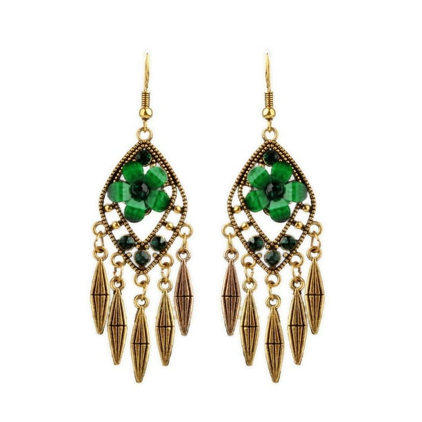 Las Mujeres Cuelgan Los Pendientes Bohemios Del Rhinestone de Ganchos Del Oído de La Joyería Verde