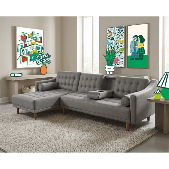 Sala Modular Sofá Cama De Lino Gris Claro Modelo Duomo Makora Reversible