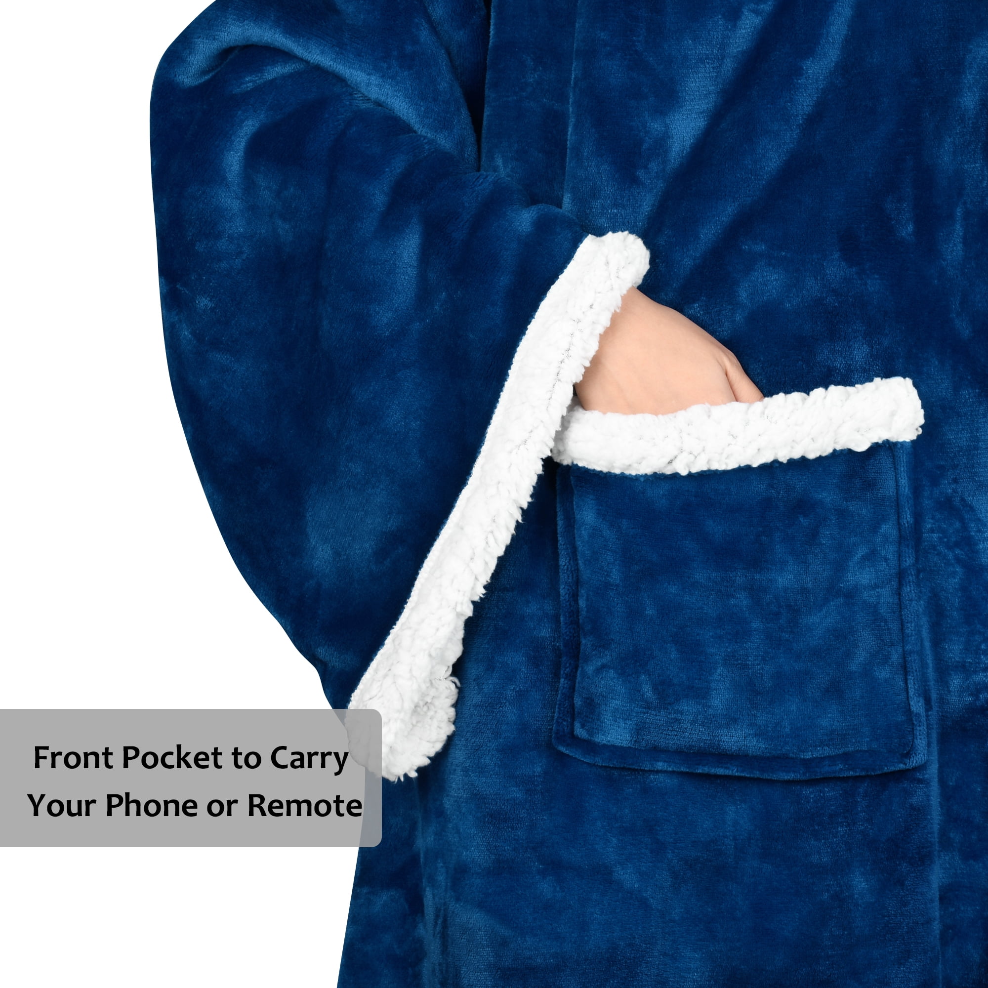 Catalonia Sherpa Wearable Blanket with Sleeves & Foot Pockets for Adult Women Men, Comfy Snuggle Wrap Sleeved Throw Blanket Robe, Gift Idea, Blue, 75" x 53"