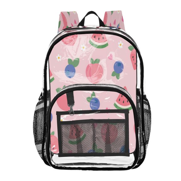 PVC Transparent Backpacks Clear Backpack for Travel and Outings Summer Fruit Pattern