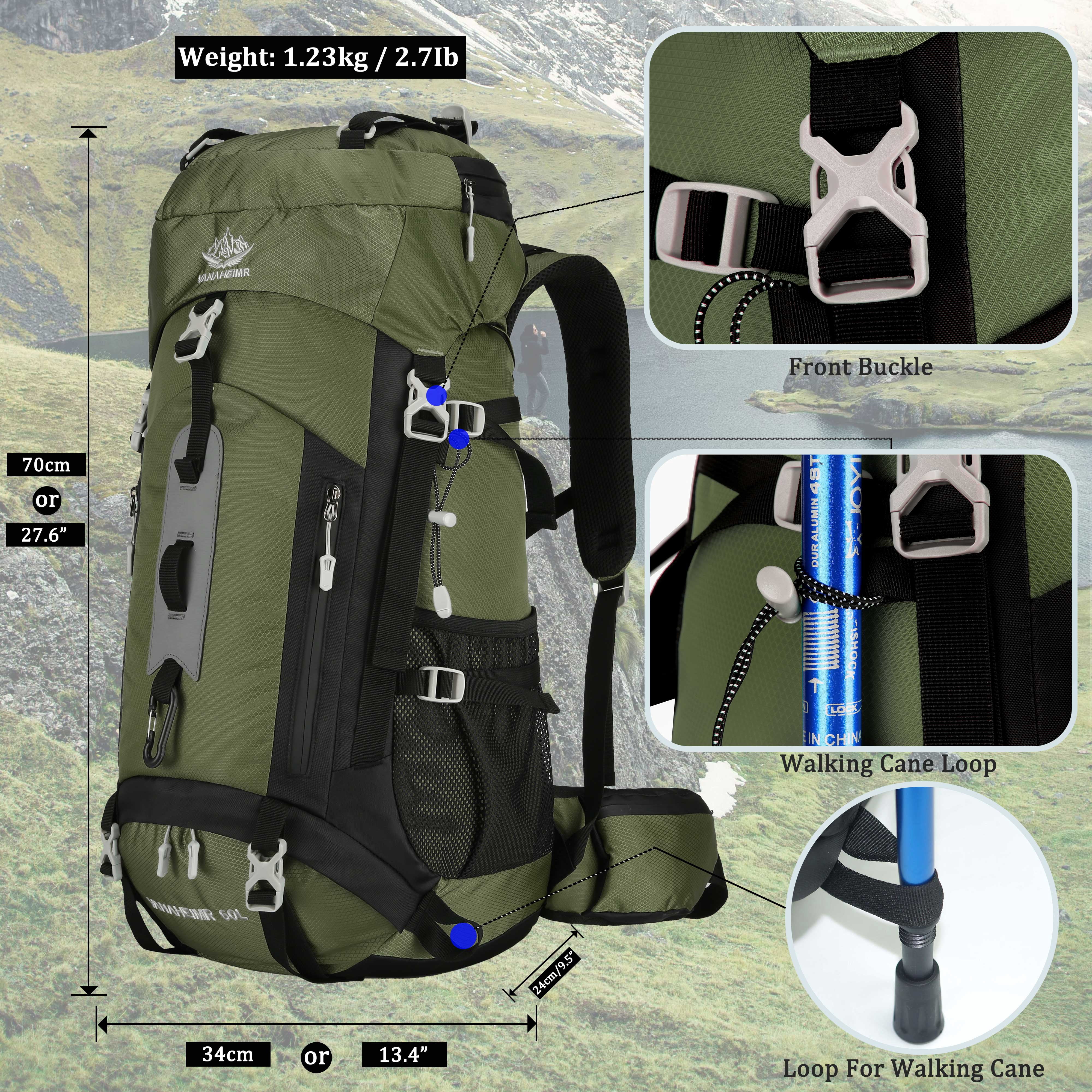 60L Travel Hiking Camping Backpack with Rain Cover, Backpack Water Resistant,Large Backpack for Men Women
