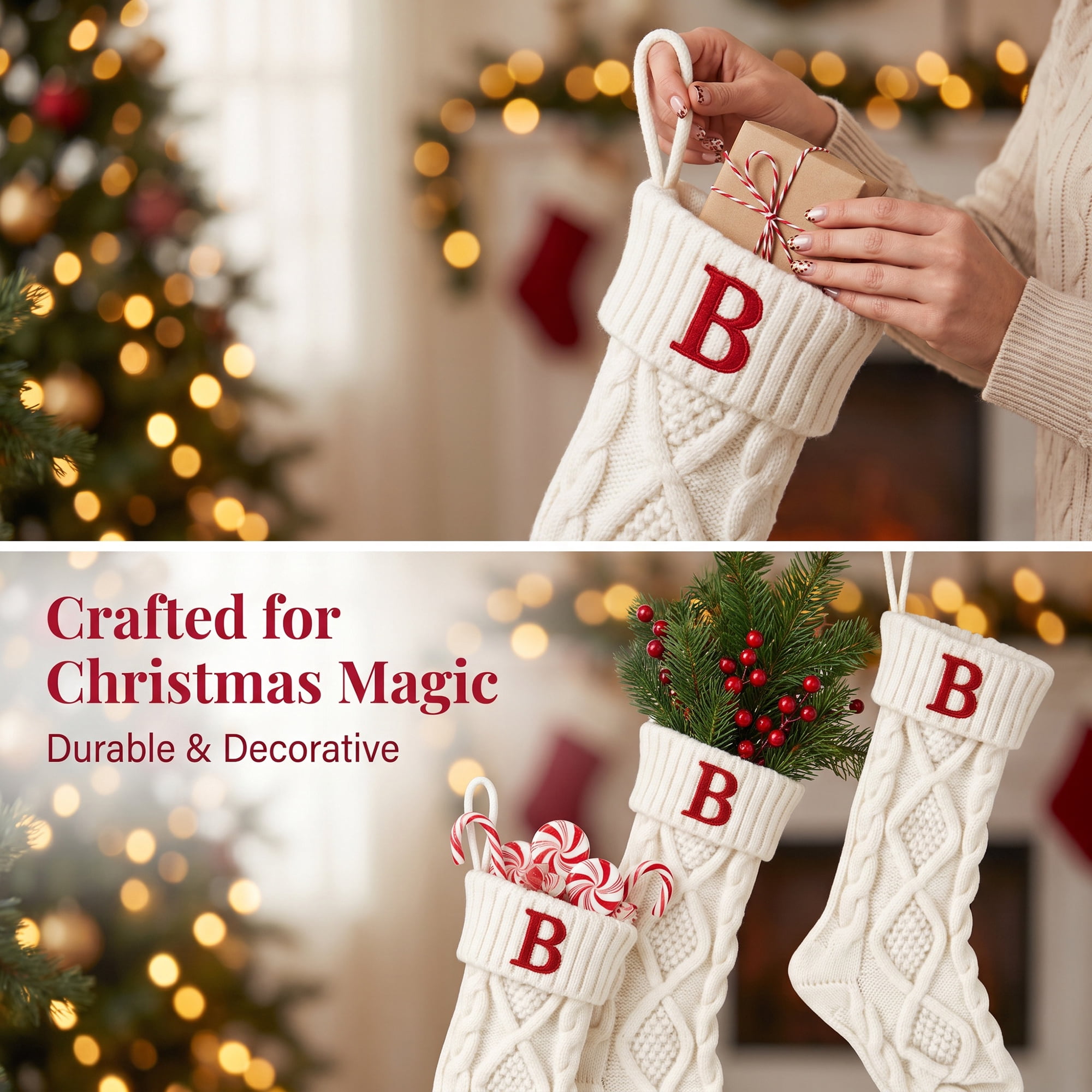 Unique Bargains Canine Bone Christmas Stocking Luxury Puppy Holiday Keepsake Sack Letter B 17"