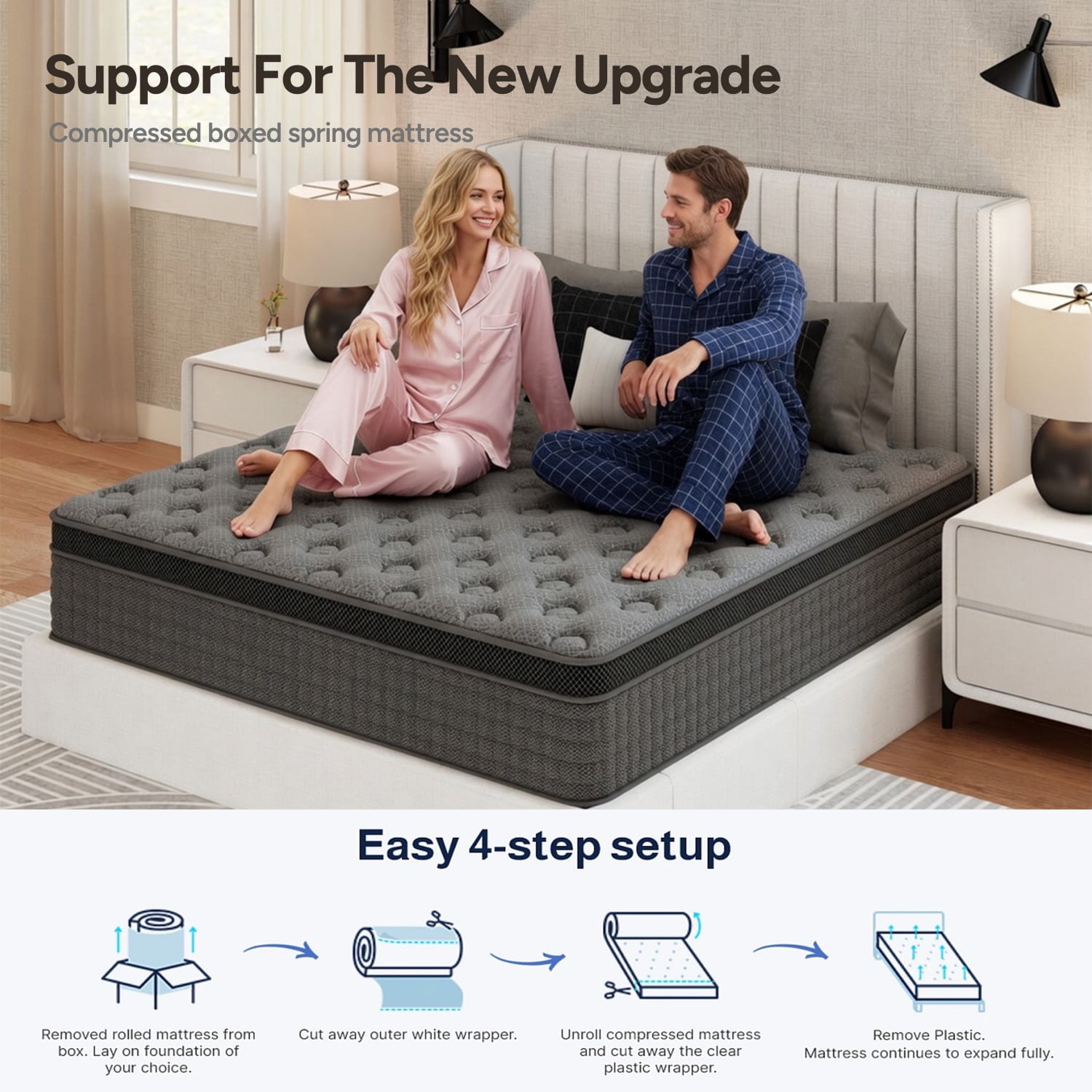 Feymoka 14 Inch Hybrid Mattress Full, Double Layer Spring System, Medium Firm Support with Breathable Polyester Knit Top, Motion Isolation for Noise-Free Sleep