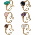 thumbnail image 1 of 6 anillos ajustables de alambre dorado envuelto, anillos curativos de piedras preciosas irregulares, ágata negra natural, cuarzo rosa, amatista, ojo de tigre., 1 of 5