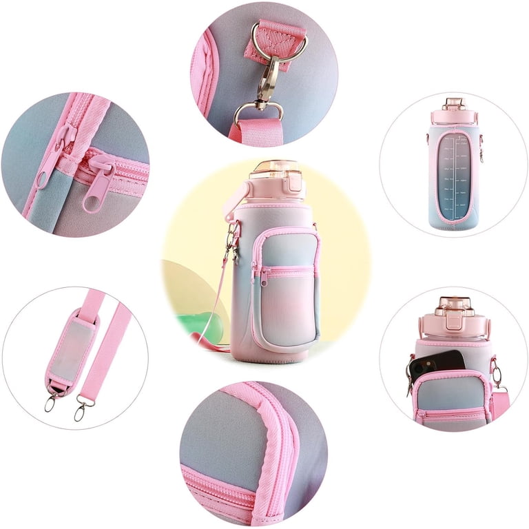 64oz Half Gallon Water Bottle With Sleeve & Strap - Motivational Time Marker Bottle For Gym & Sports
