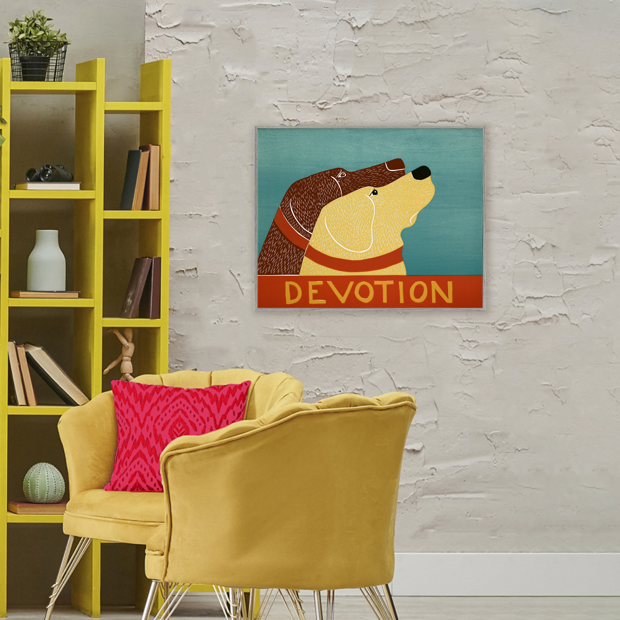 Devotion Dog Duo Gray Framed Giclee Art, design by Stephen Huneck