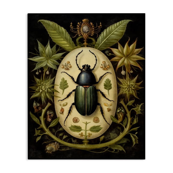 Stupell Industries Cottage Vintage Beetle & Botanicals Canvas Art, 16 x 20, by The Dutch Lady