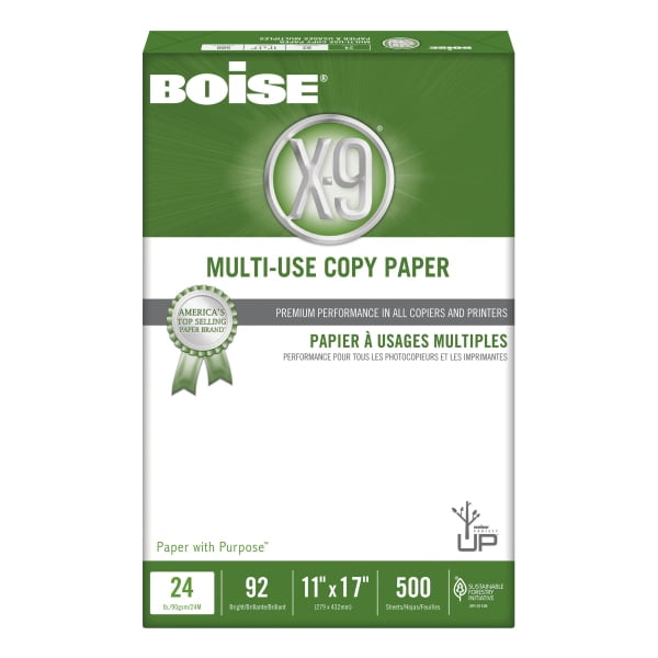 BOISE X9 MultiUse Copy Paper, 11" x 17" Ledger, 92 Bright White, 24 lb., 1 Ream (500 Sheets
