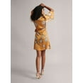 thumbnail image 6 of Zaccai Women's Mustard Satin Floral Wrap Dress, 6 of 6