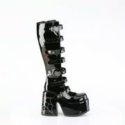 Demonia CAMEL-223 Women's 5 Block Heel Open Front Knee High Platform Boot with Spider Web Buckle Strap