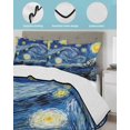 thumbnail image 4 of Quilts Twin Size Bedding Set, Blue Starry Night Lightweight Quilted Comforter, Abstract Star Sky House Tree Oil Painting Reversible Bedspread Coverlet with Pillow Covers for All Season, 68" x 86", 4 of 7