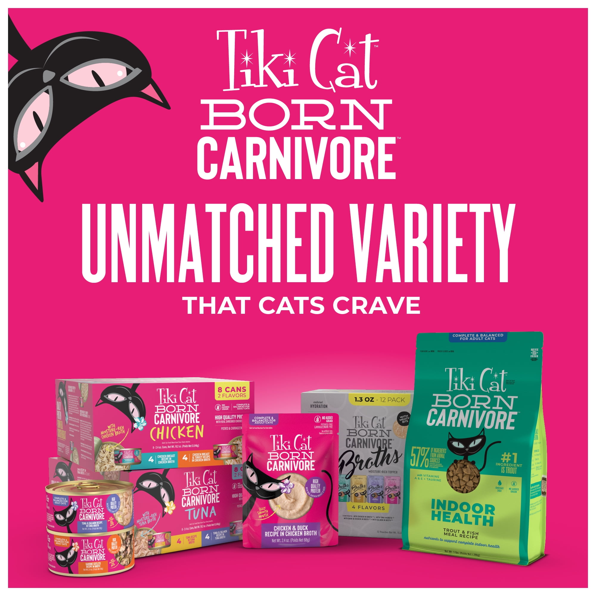 Tiki Cat Born Carnivore Wet Cat Food, Mousse, Tuna & Shrimp Recipe in Tuna Broth, 2.4 oz. Pouch