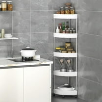 Matoen 5 Tier Corner Shelf Stand, 43.5" Kitchen Shelf Organizer with Plastic Frame, Small Corner Shelf for Bathroom Organization & Storage, White Corner Shelf for Kitchen Decor Accessories
