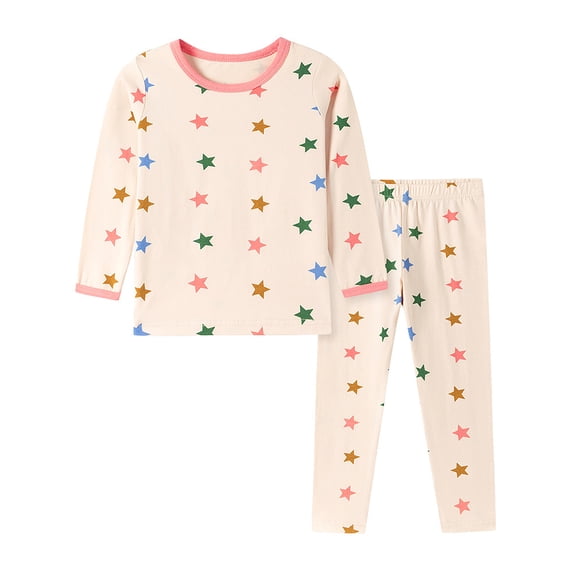 WIBACKER 2-7 Years Toddler and Little Girls' Long Sleeve Pajamas Set Cotton Top and Pants 2 Piece Sleepwear Pjs - Stars