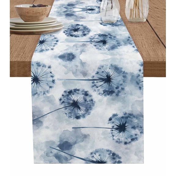 Blue Spring Floral Table Runner 60 Inches, Country Summer Botanical Bed Runner Dresser Scarves Tabletop for Indoor Outdoor Parties/Ceremony/Banquet, 13" x 60"
