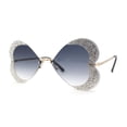 thumbnail image 2 of Womens Heavy Sparkle Rhinestone Heart Butterfly Rimless Sunglasses Gold Smoke, 2 of 4