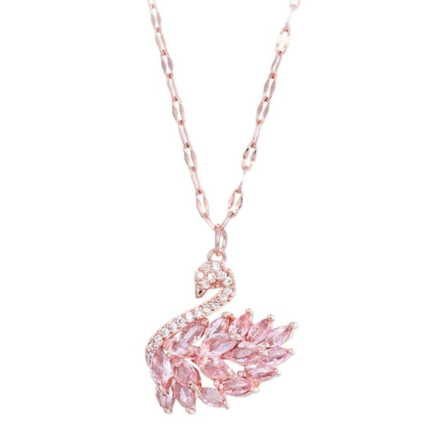 Collar de circón Gargantilla de moda Elegante Cadena para el cuello Collar en forma de cisne Joyas para el cuello Rosa