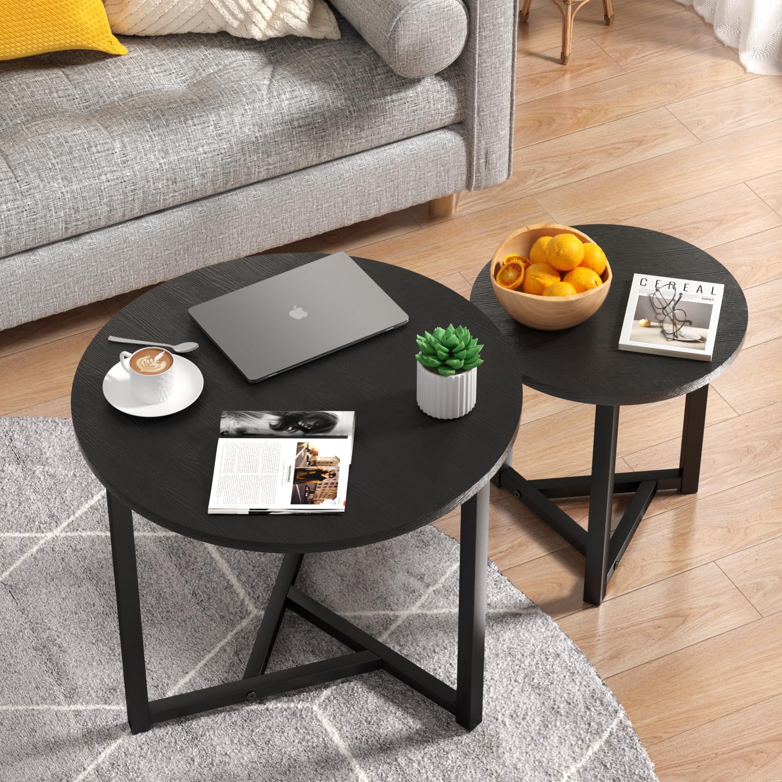 Nesting Coffee Tables Small Round Set of 2 for Living Room with Unique ...
