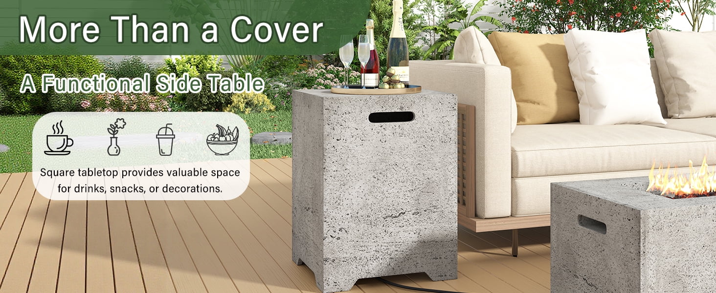 Mintazer 15.75" Outdoor Propane Tank Cover Table with Side Handles & Protective Cover for Patio Backyard, No Assembly Needed, Light Gray