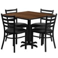 thumbnail image 1 of 36'' Square Black Laminate Table Set with X-Base and 4 Ladder Back Metal Chairs - Black Vinyl Seat, 1 of 3