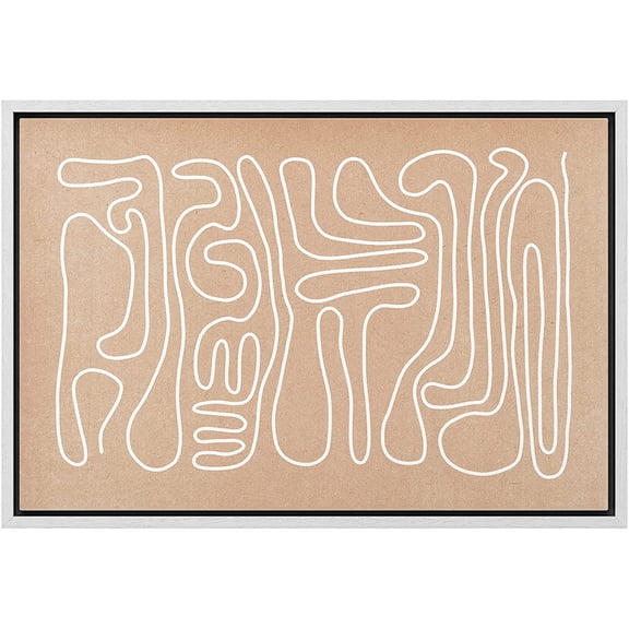 wall26 Framed Canvas Print Wall Art Swirling Line Art with Beige Background Abstract Shapes Illustrations Modern Minimalist Relax/Calm Multicolor for Living Room, Bedroom, Office - 24"x36"