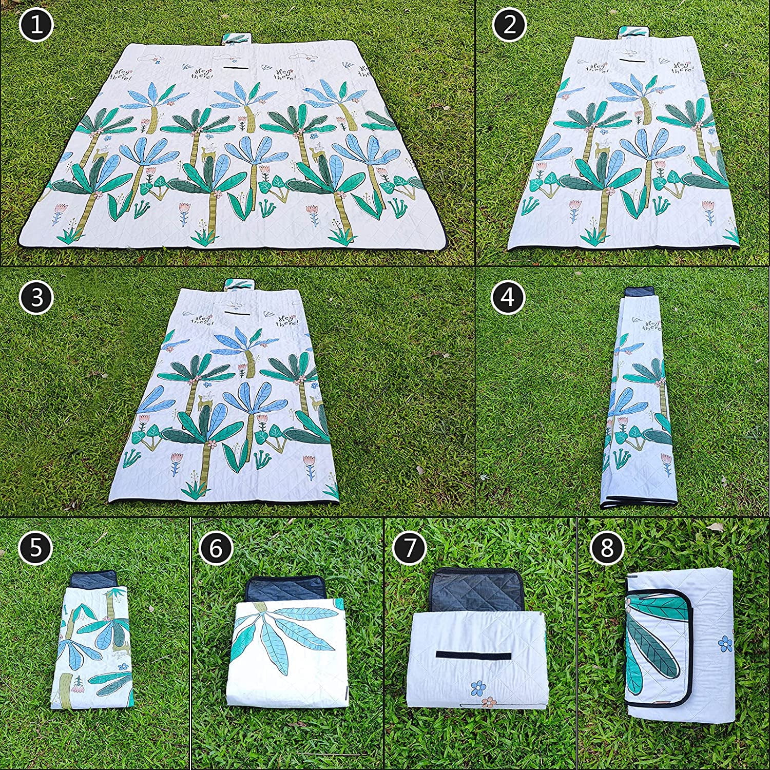 Dookuu Waterproof Picnic Blanket 200x200 Machine Washable Outdoor Beach Mat For 4 6 People Picnic Blanket With Handle Large Size 3 Layer Materials